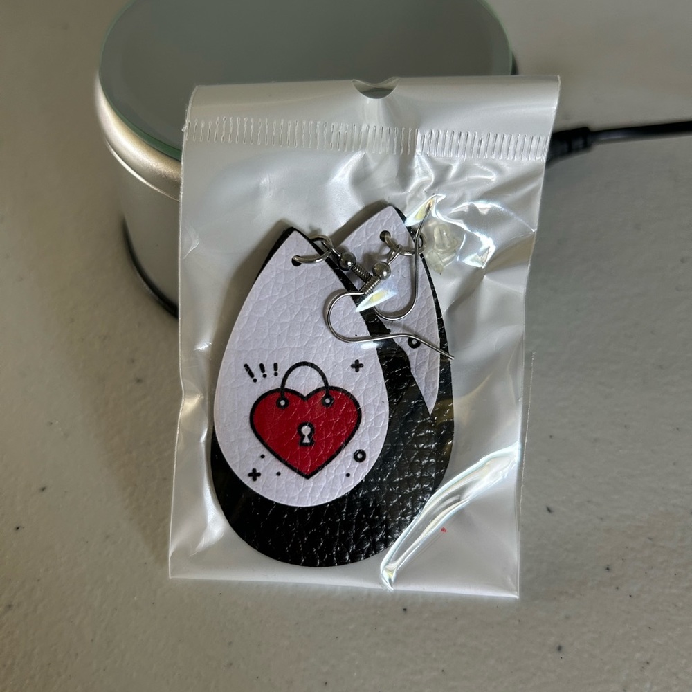 Valentine Heart Lock Faux Leather Earrings